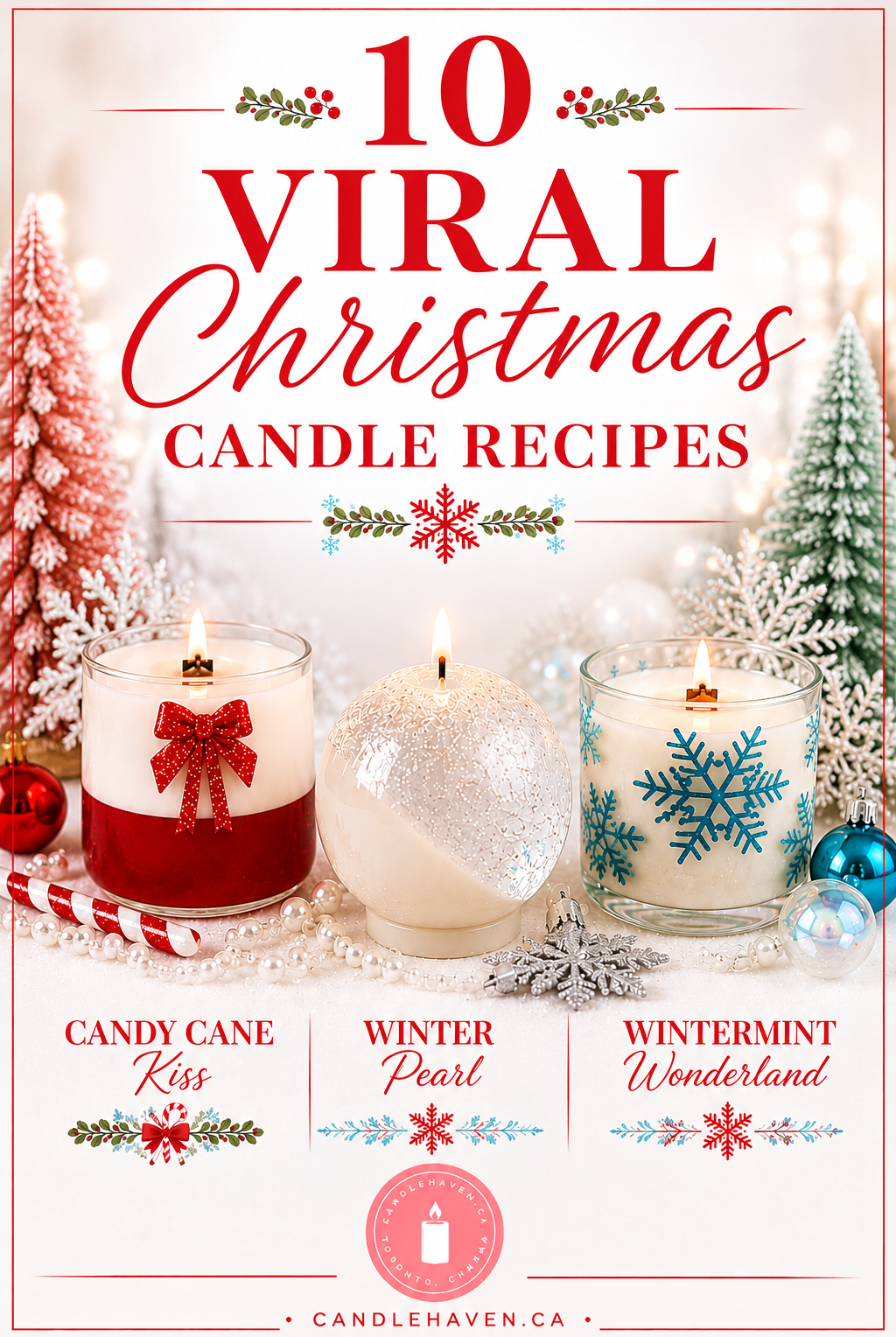 Cover of '10 Viral Christmas Candle Recipes' with decorated candles and festive text.