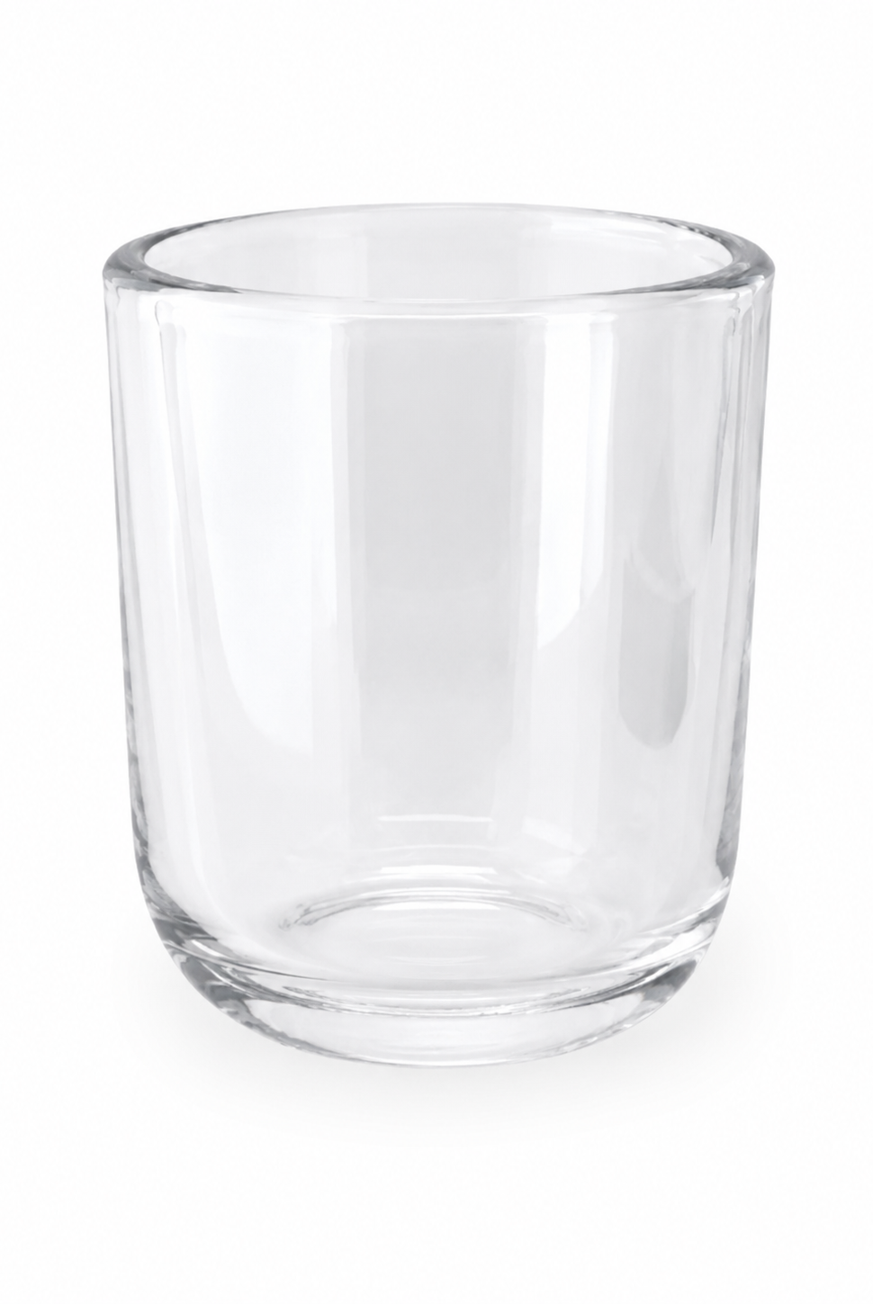 Clear glass Aura vessel for candle making on a white background
