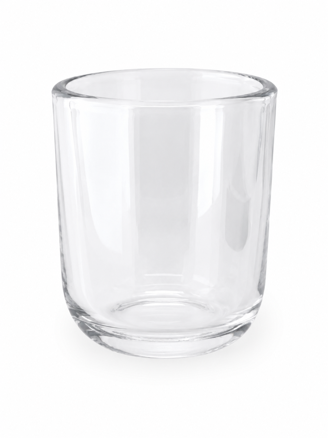 Clear glass Aura vessel for candle making on a white background