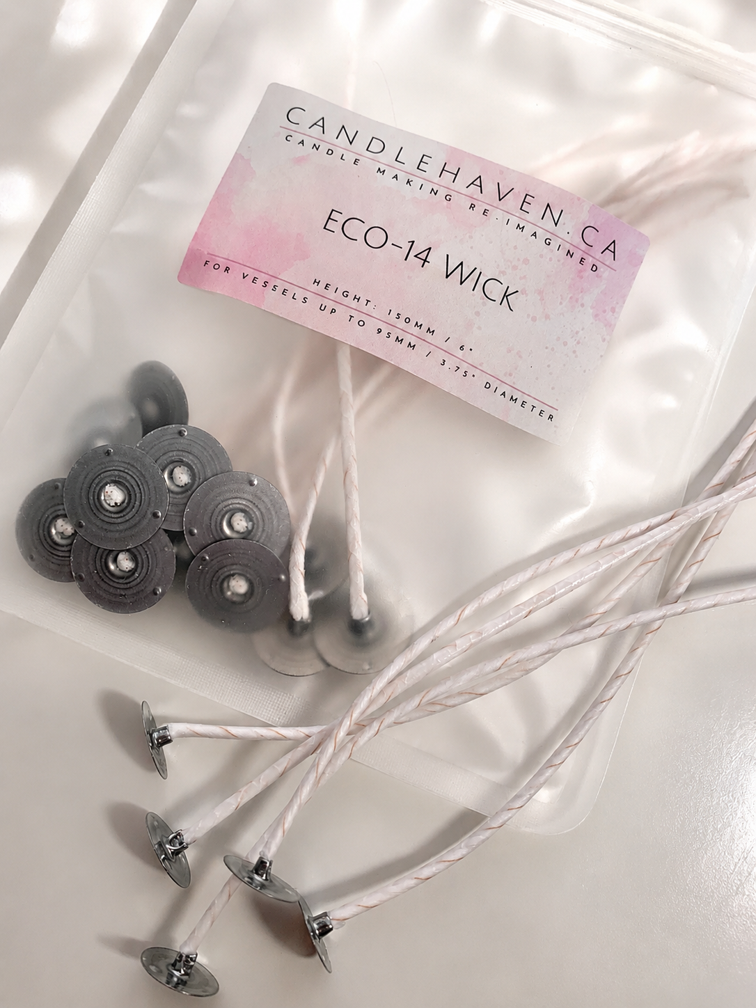 Candle wicks with a Candlehaven label on a white background