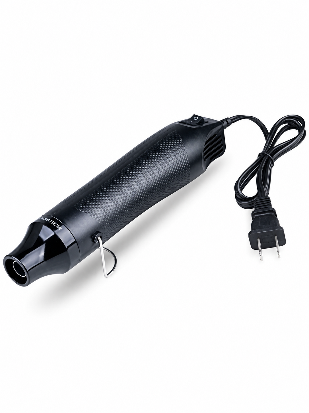 A black heat gun for candle making with a textured grip, shown with its power cord and plug on a white background.
