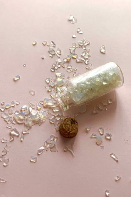 Opal mini crystals used to decorate candles
