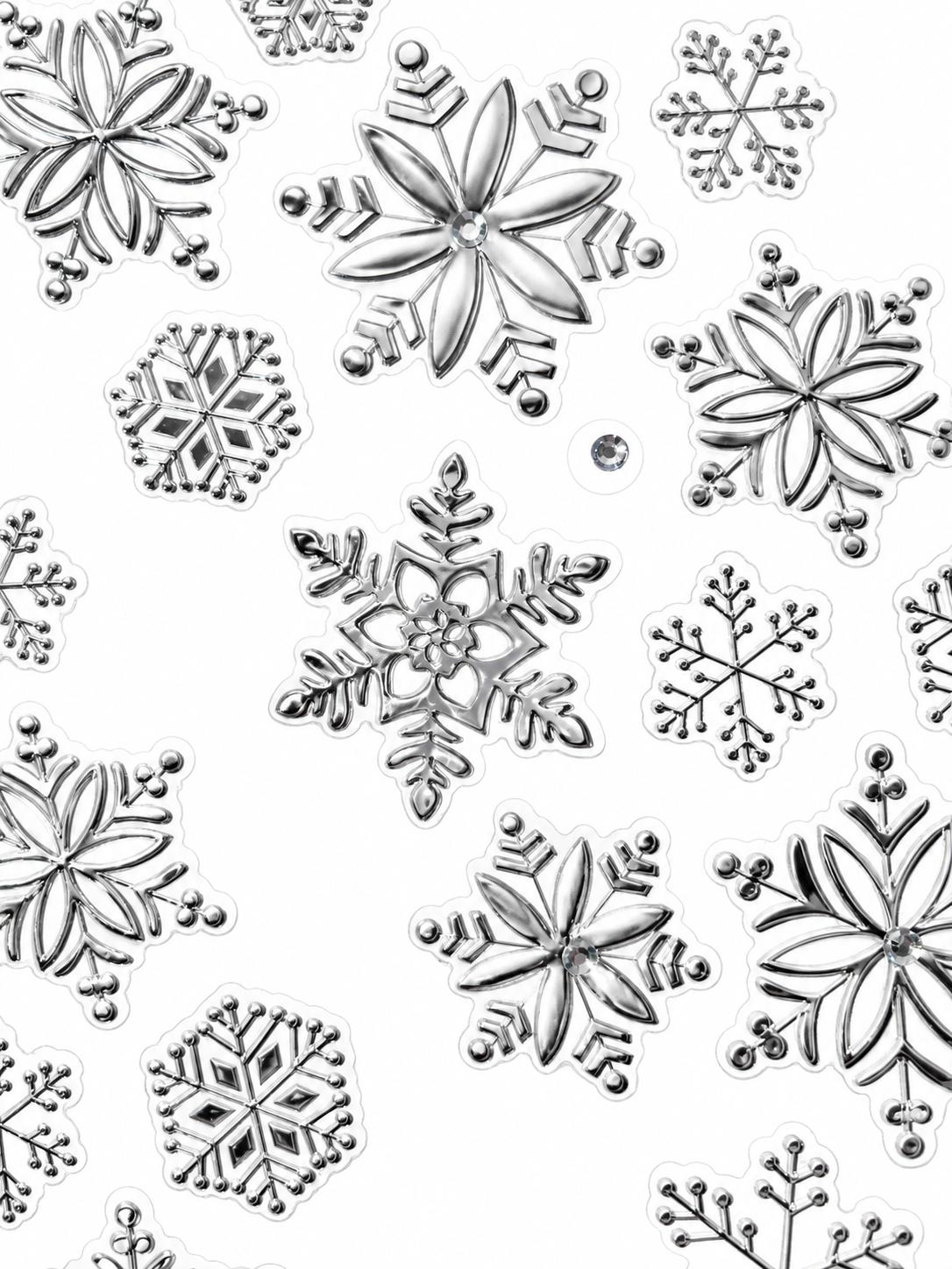 Silver snowflake stickers for candle making on a white background
