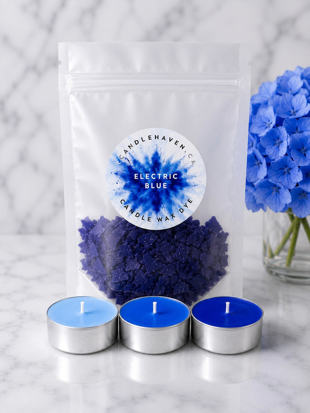 Electric blue wax dye chips by candlehaven.ca