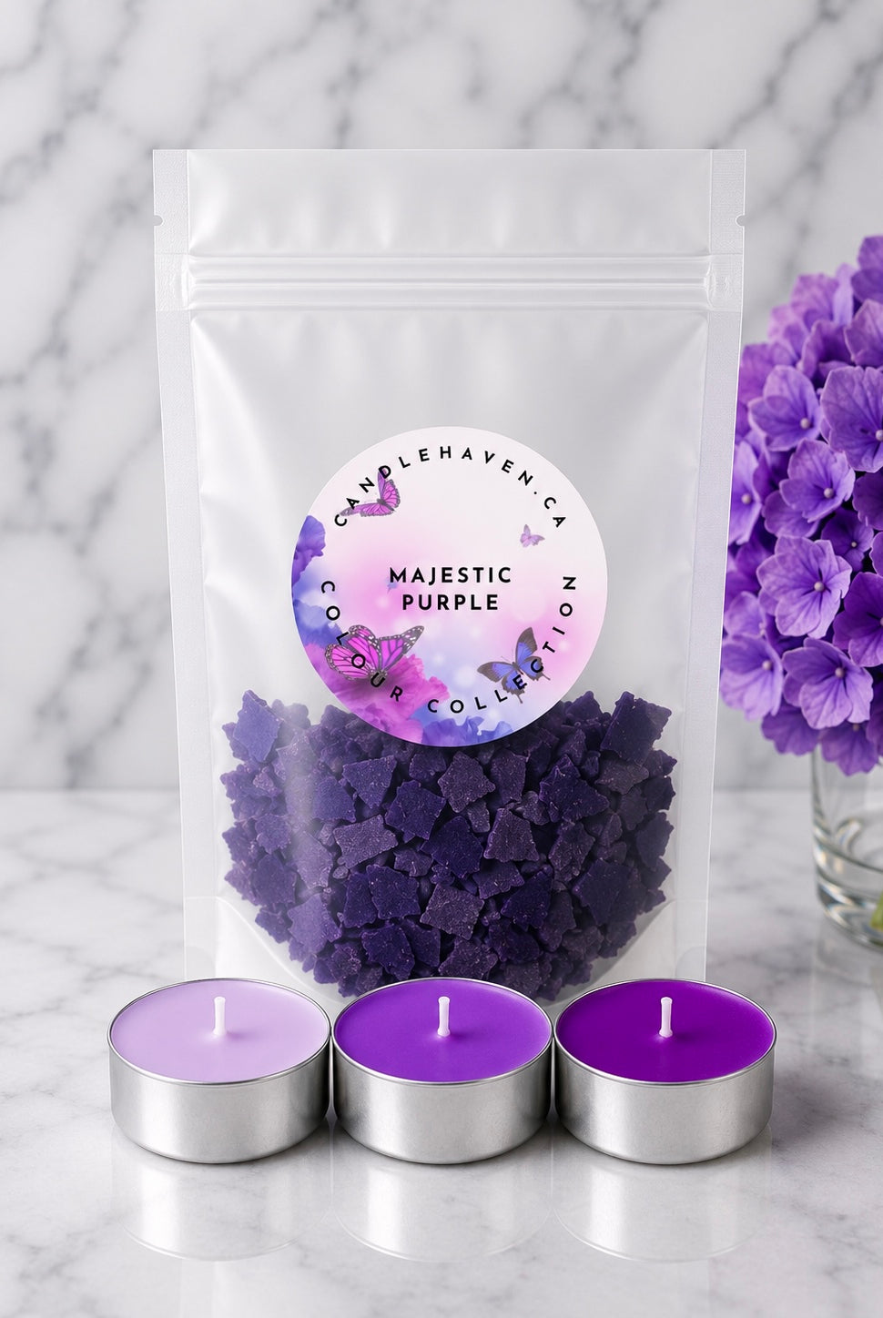 Majestic Purple wax dye chips by candlehaven.ca