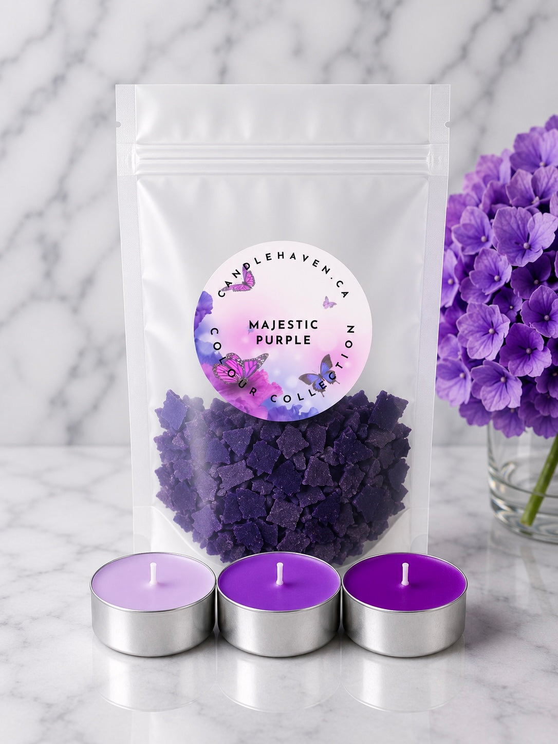 Majestic Purple wax dye chips by candlehaven.ca