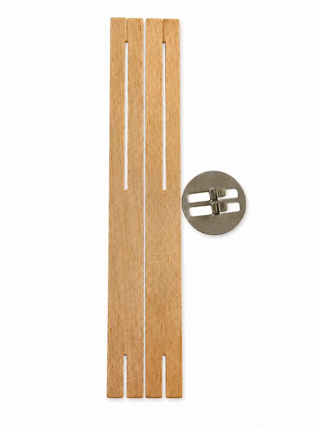 Close up of wooden x wick and stand on light background