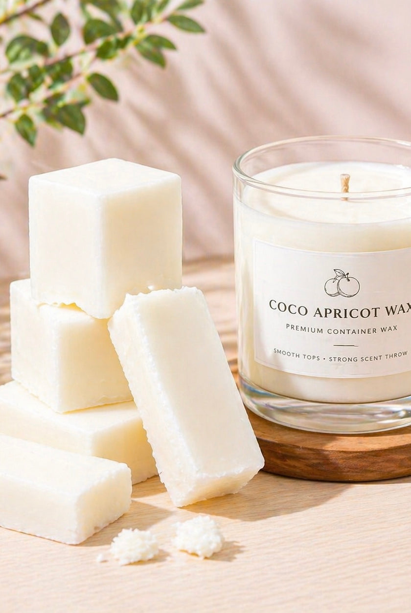Coco apricot wax for candle making with creamy texture and smooth top container candle finish