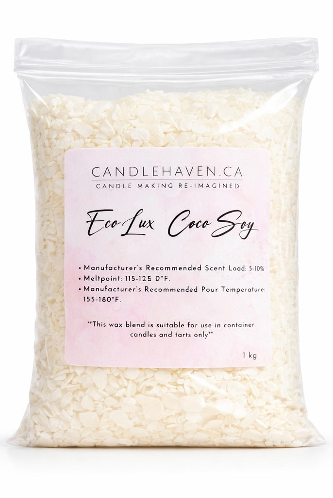 Bag of Candlehaven Eco-Lux Coco Soy wax flakes on a white background