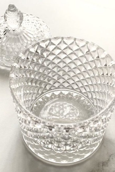 geo cut candle vessel Toronto | Franci clear vessel for candle making, sold with lid