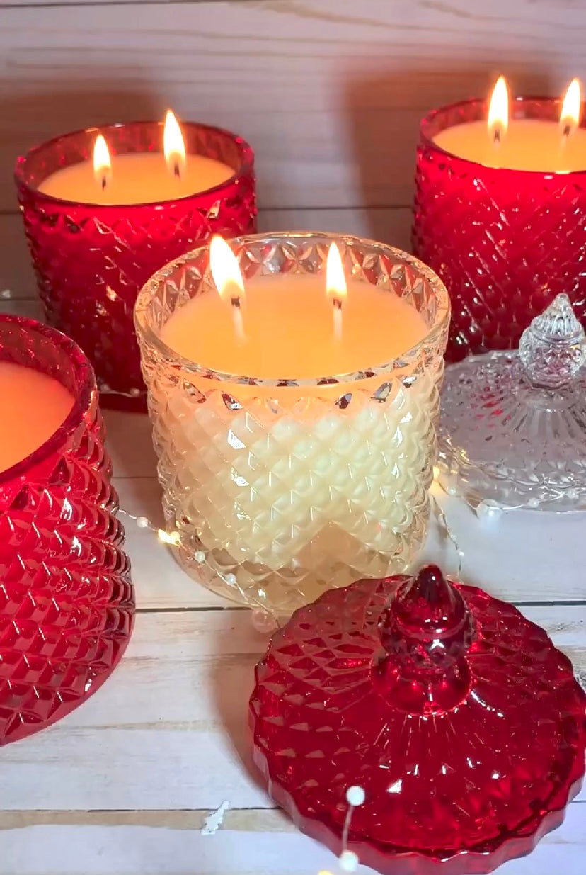 candle vessels with lid canada | Franci Red and clear vessel for candle making at Christmas time