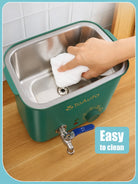 Hand cleaning a the inside of a 4 litre wax melter with a white cloth, labeled 'Easy to clean'.