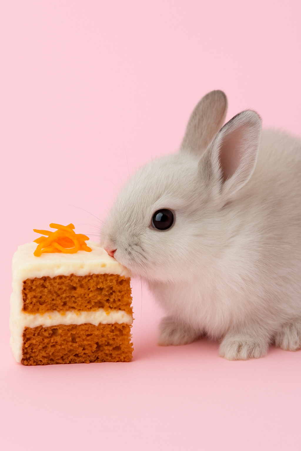 Bunny nibbling at a carrot cake on a pink background | carrot cake popular scented fragrance for candle making in Canada
