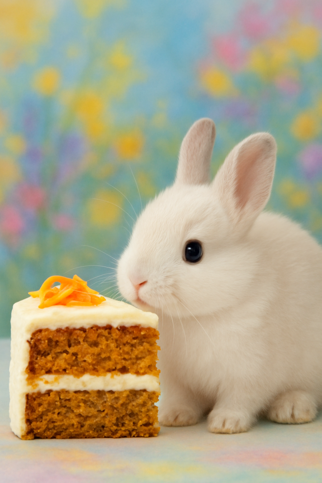 White bunny beside a slice of carrot cake | Bunny cakes fragrance is for spring candle making