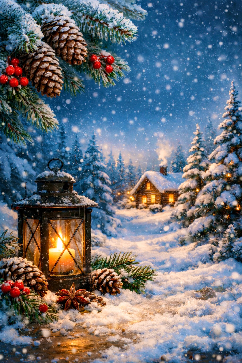 A winter scene depicting fir trees and a cottage in a snowy background | Christmas fir tree fragrance for candle making 