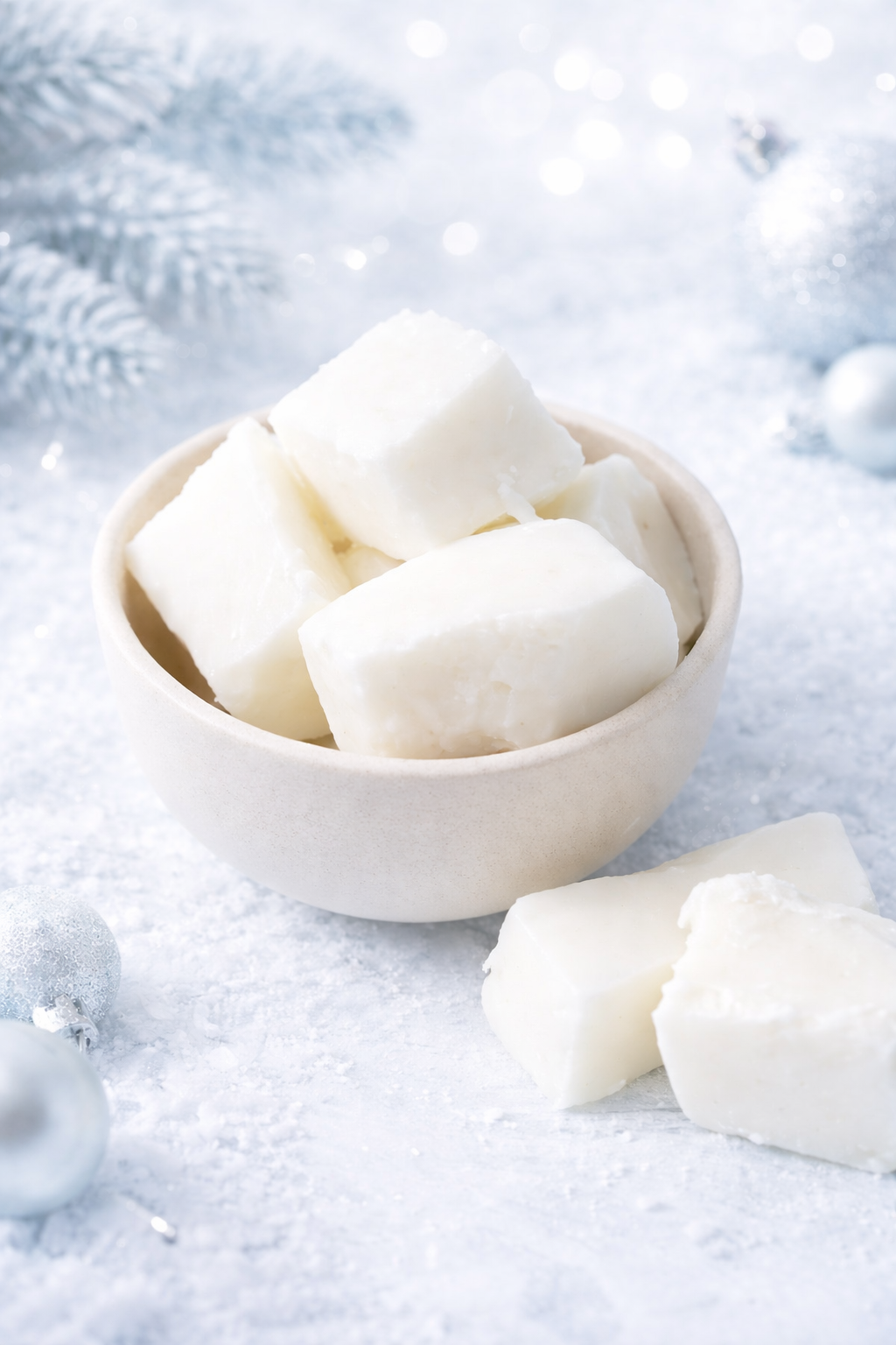 Coco Apricot Wax in a bowl on a snowy background