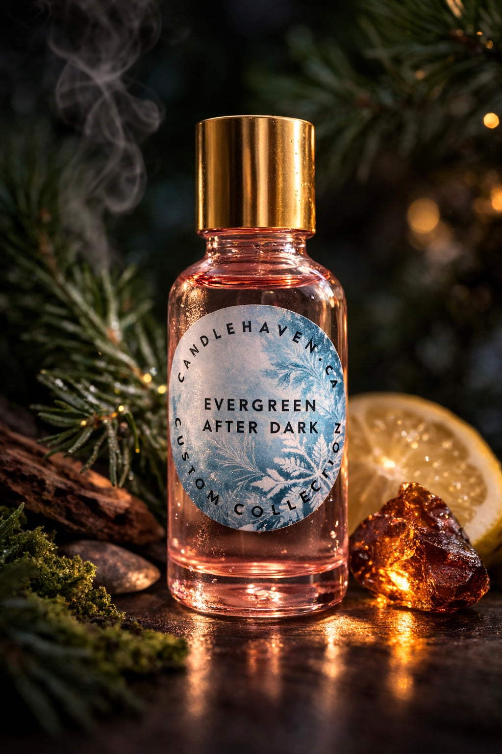Bottle of candlehaven “Evergreen After Dark” candle fragrance oil