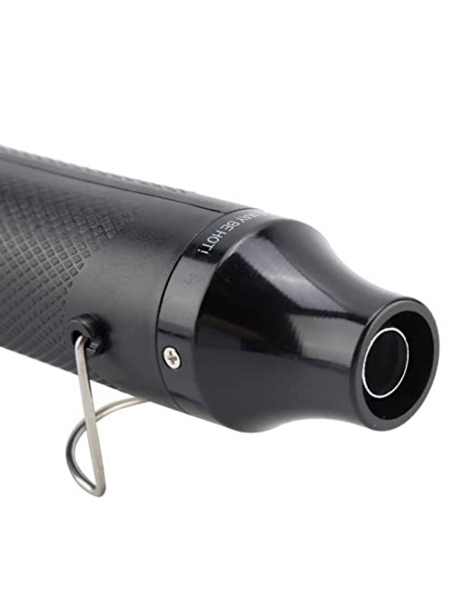 Close-up of a black handheld heat gun for candle making, showing the textured handle, a small metal loop, and the nozzle tip on a white background.