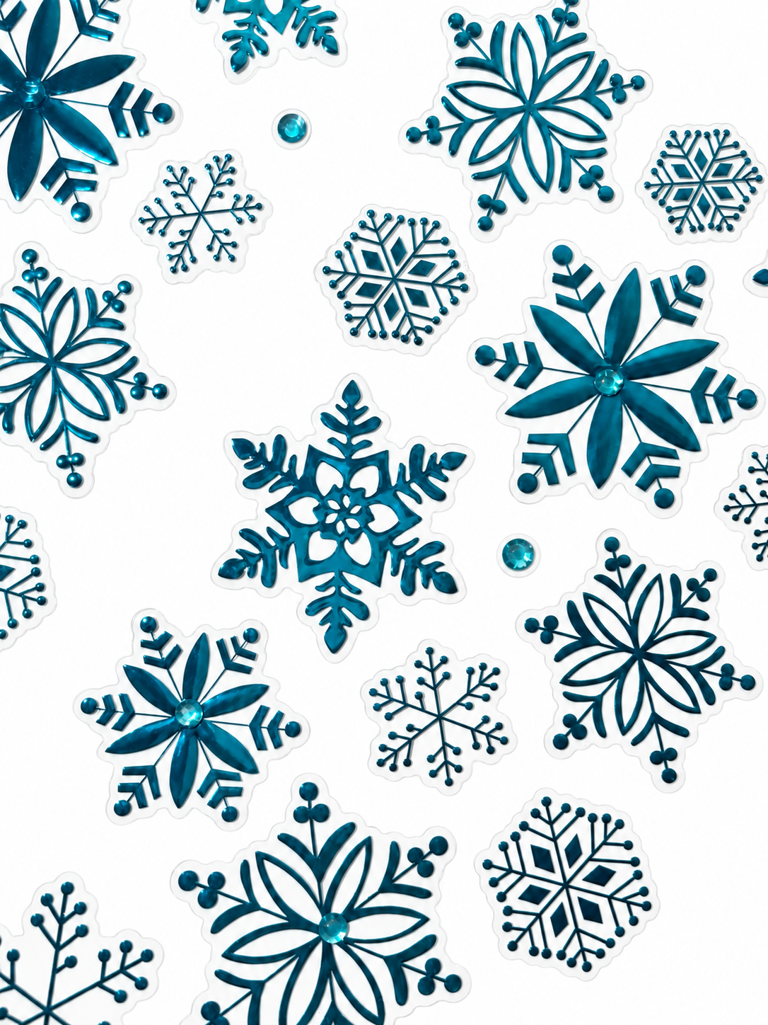 Snowflake stickers in a teal shade on a white background 