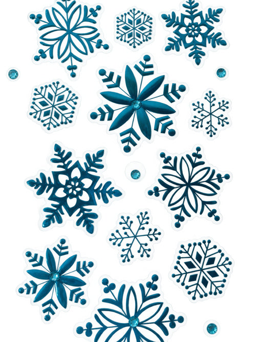 Teal snowflake stickers for candle making on a white background 