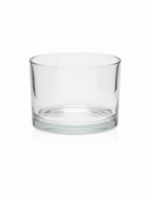 Clear glass candle vessel on a white background 