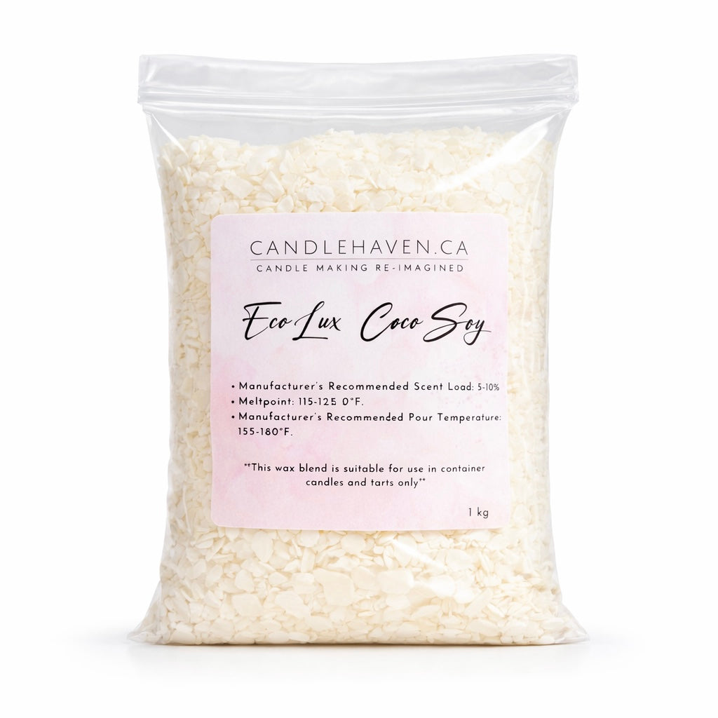 Bag of Candlehaven Eco-Lux Coco Soy wax flakes on a white background