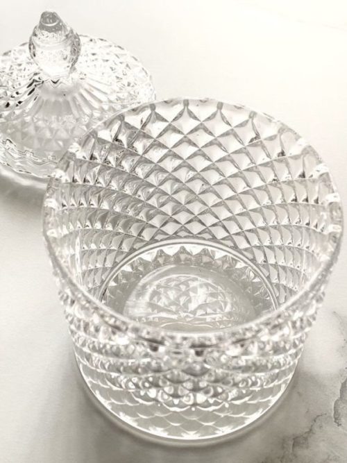 geo cut candle vessel Toronto | Franci clear vessel for candle making, sold with lid