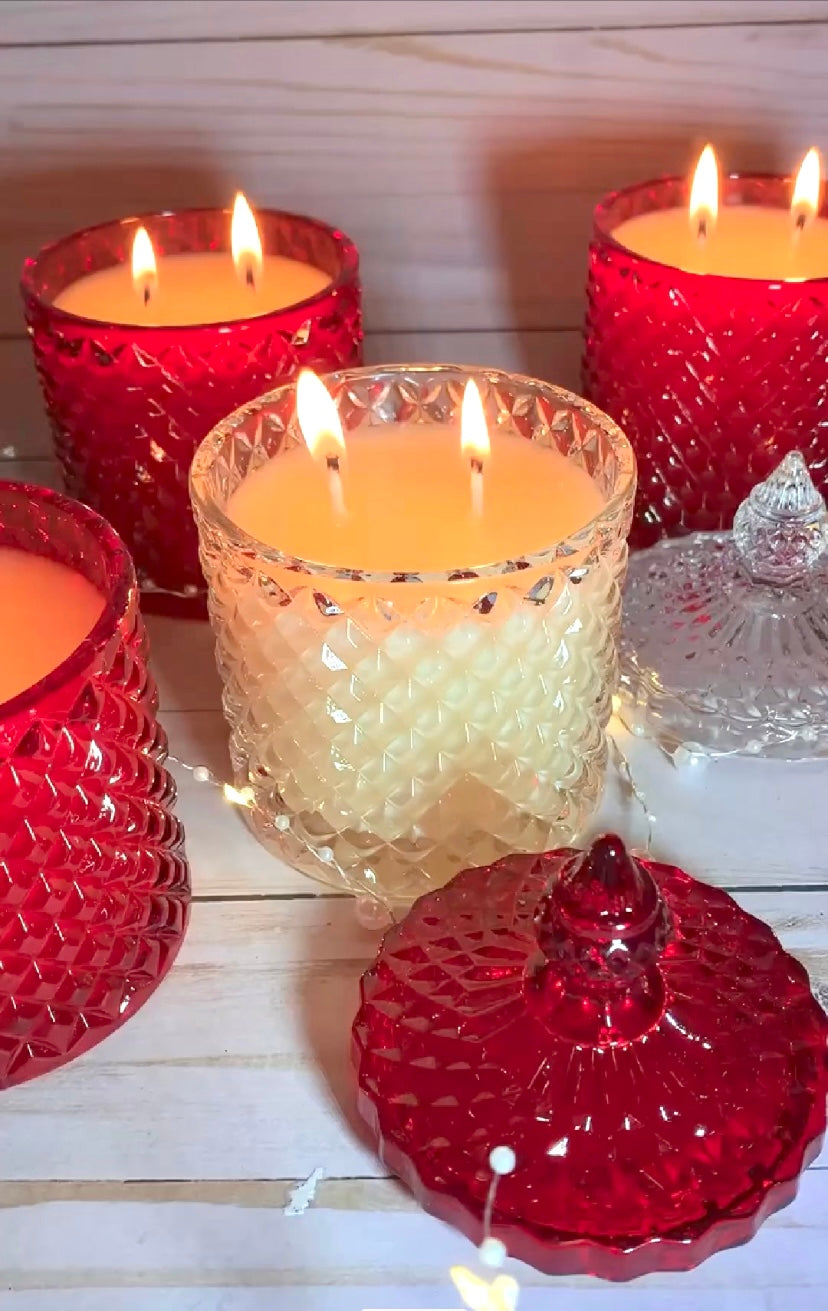 candle vessels with lid canada | Franci Red and clear vessel for candle making at Christmas time